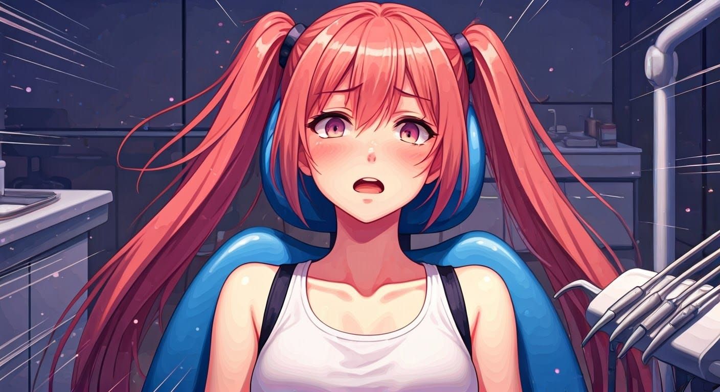 Radical Anime Woman in Torture Device, Shaded and Textured