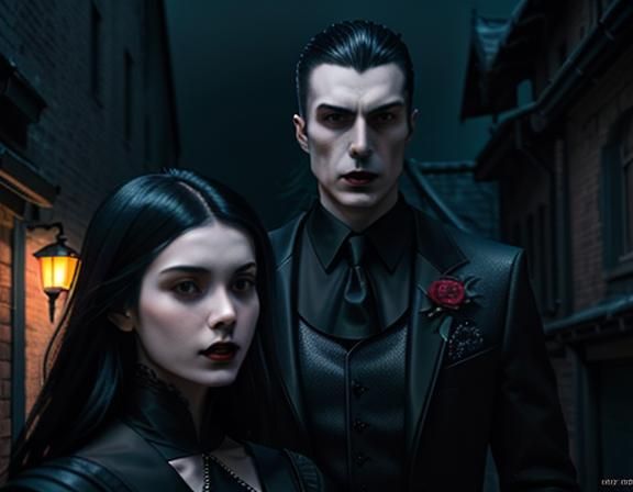 Gothic Vampire Couple in Moody Moonlight