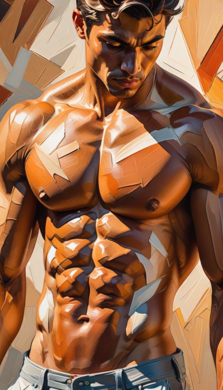 Cubist Drawing on Stomach with Vibrant Skin Tones