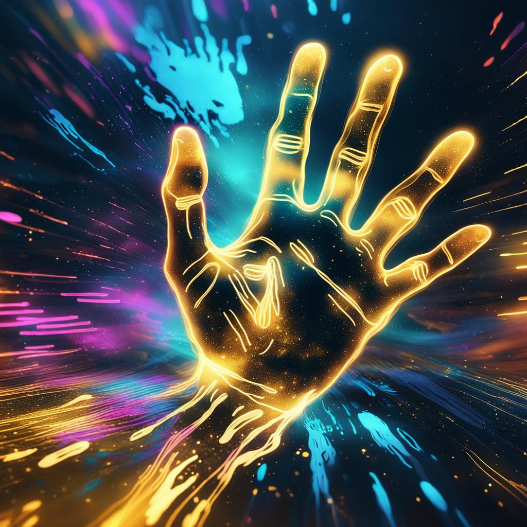 Neon Abstract Art with Glittering Golden Accents