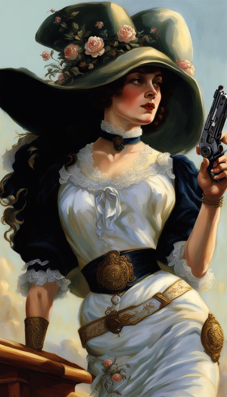 Victorian Lady with Pistol at Waist