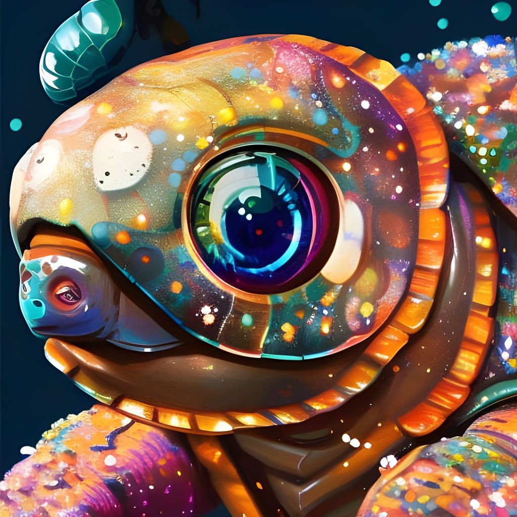 Rainbow Turtle Portrait: Glossy Shell, Vibrant Colors