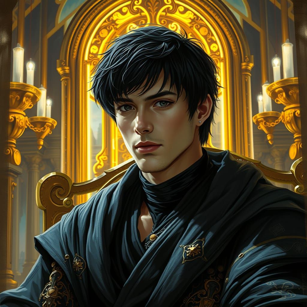 Cyberpunk Prince in Neon Throne Room