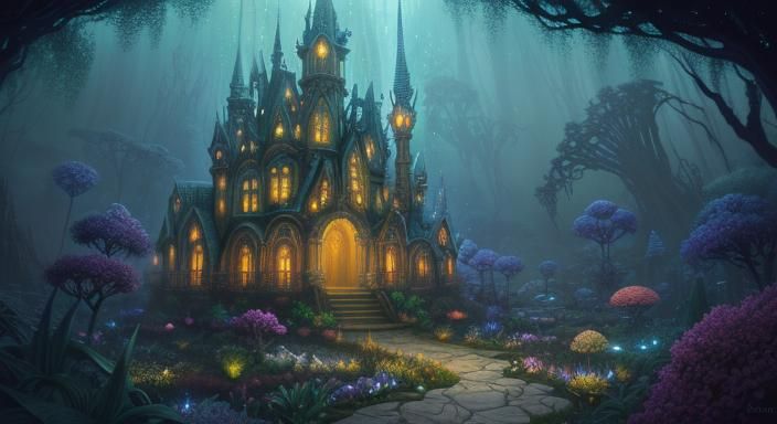 Surreal Alien Crystal Garden in Oil Painting Style