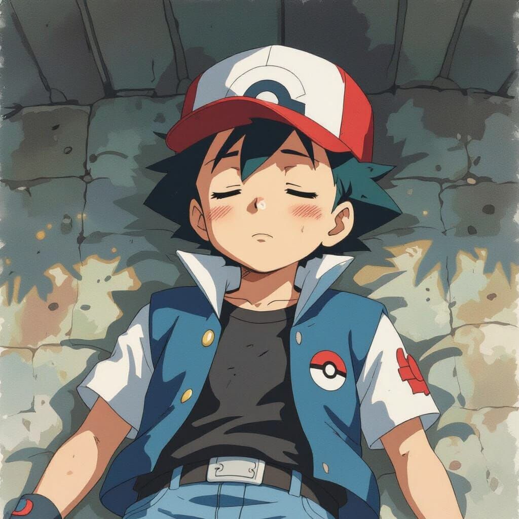 Ash Ketchum Deceased: Mournful Watercolor Illustration