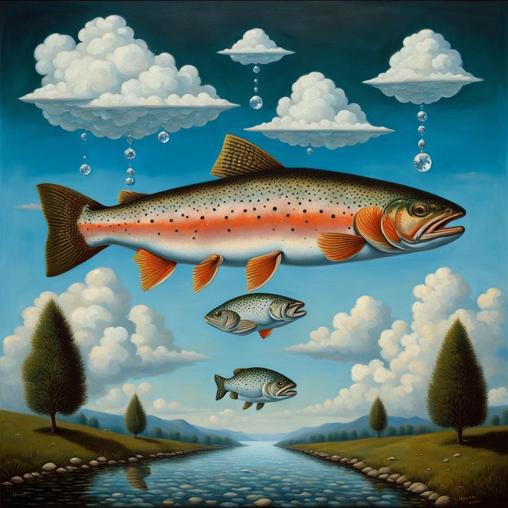 Surreal Trout Sky with Diamonds: Magritte & Gurney Style
