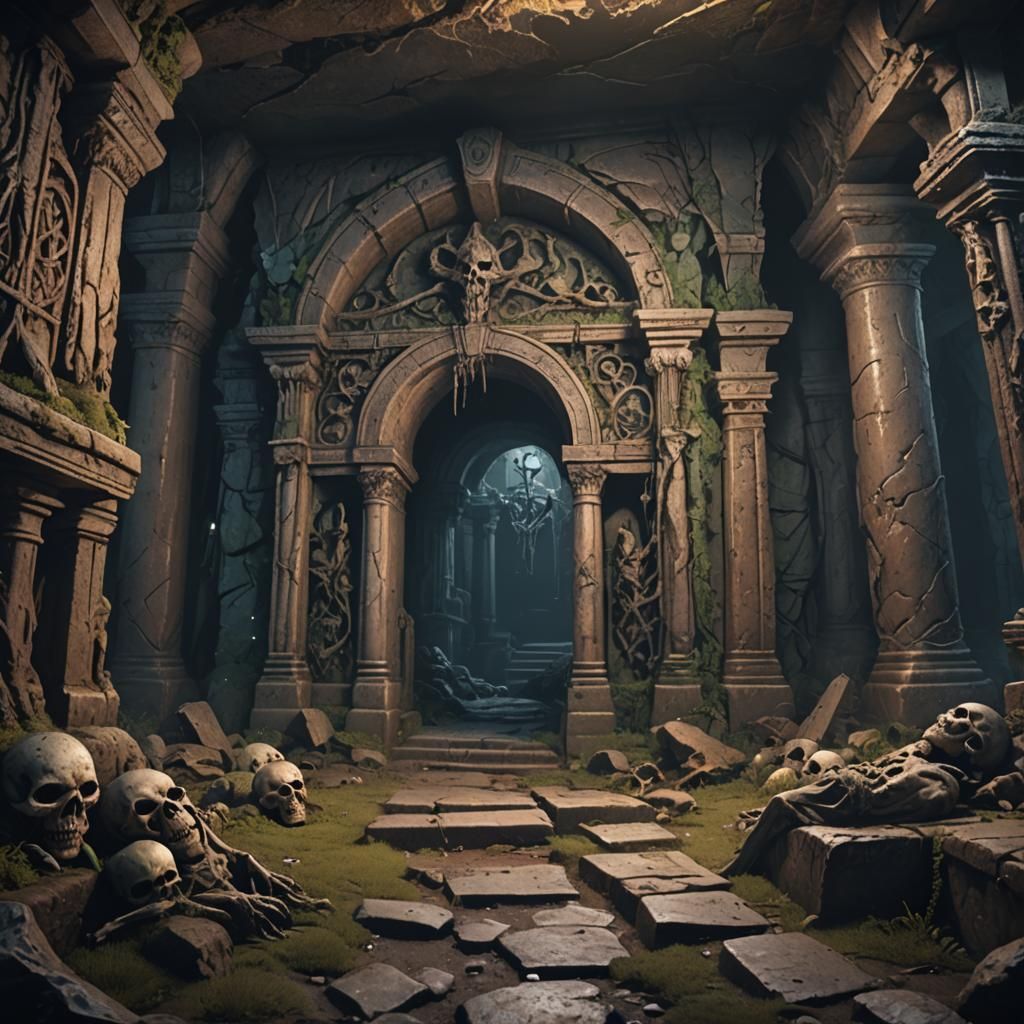 Undead Crawl Through Ancient Tomb: Fantasy Concept Art
