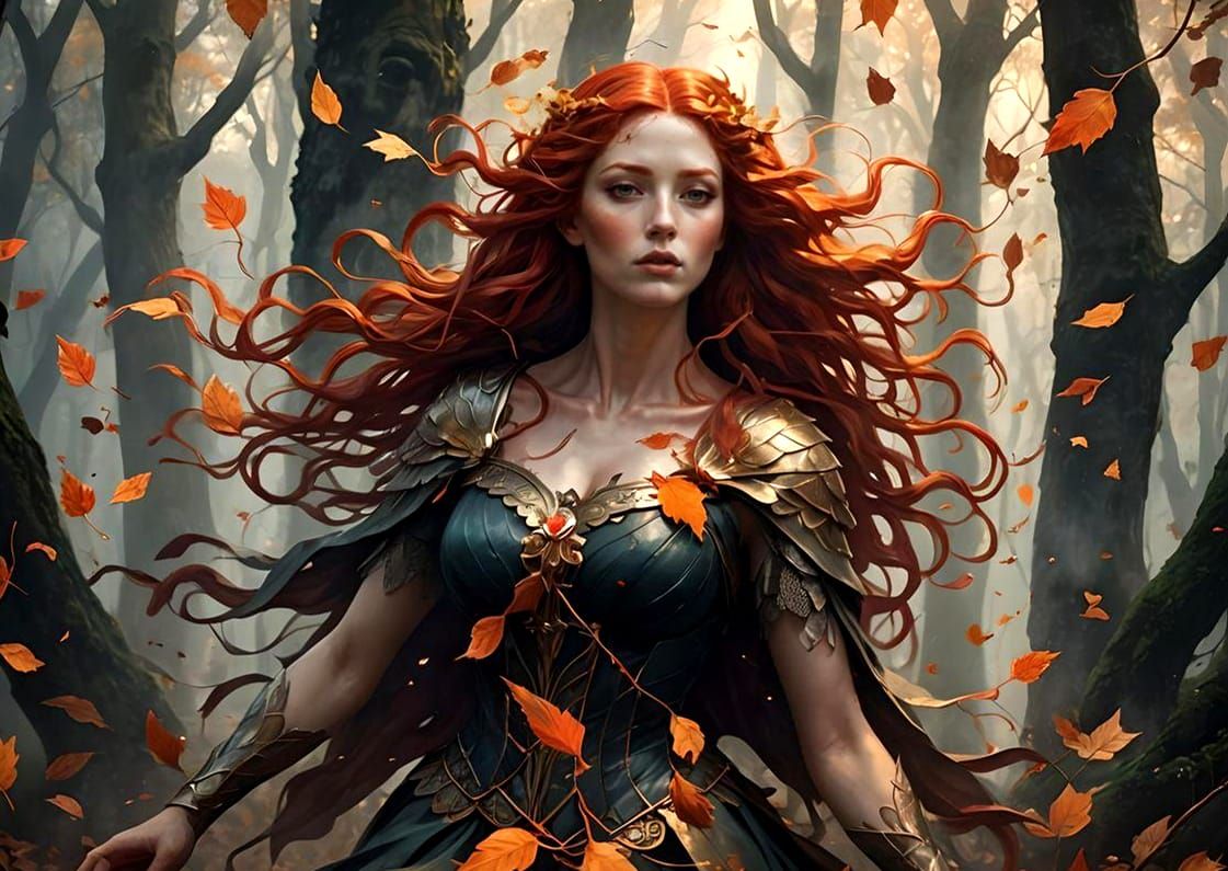 Goddess of Wind in Autumn Forest