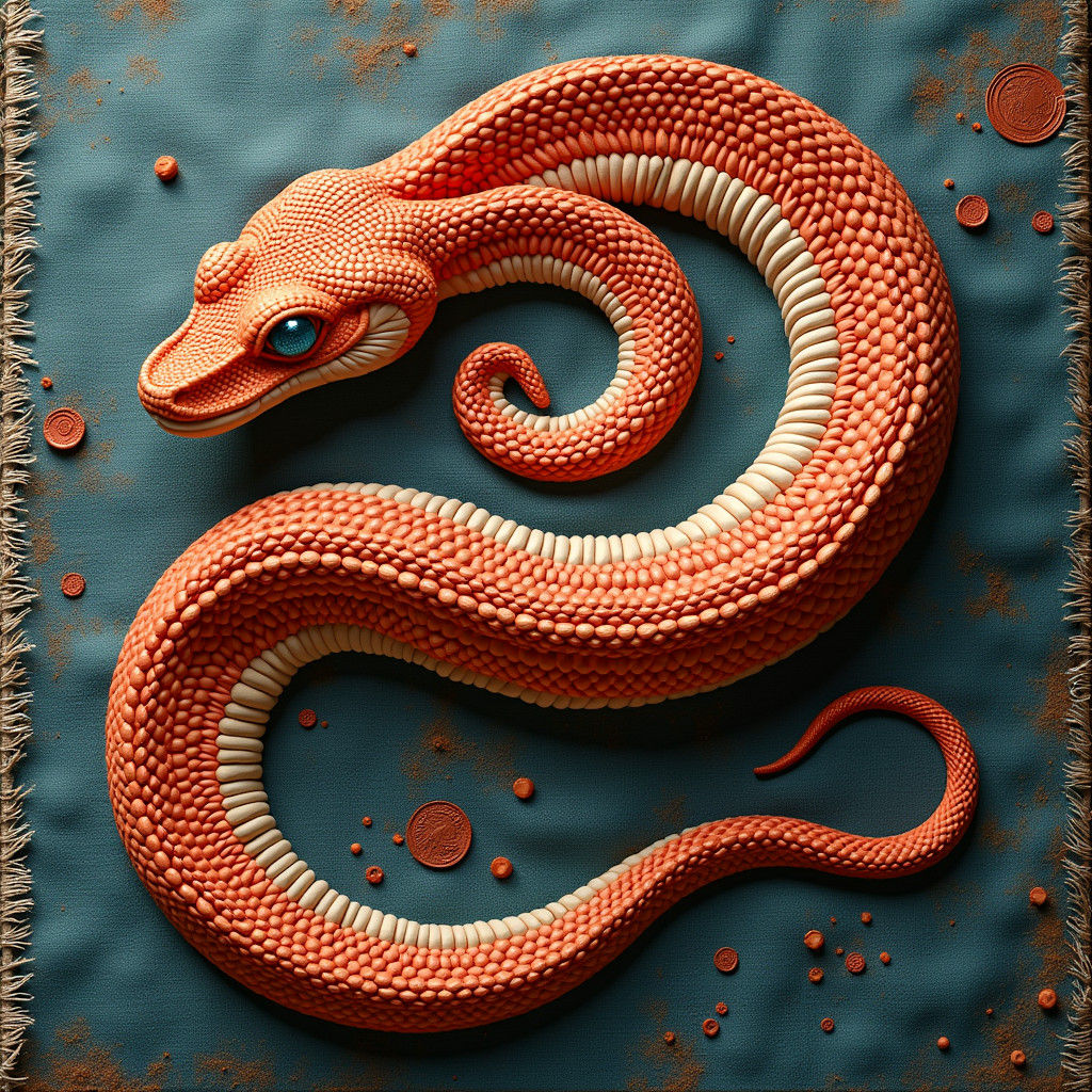 Hyperrealistic 3D Embroidered Snake in 8K UHD