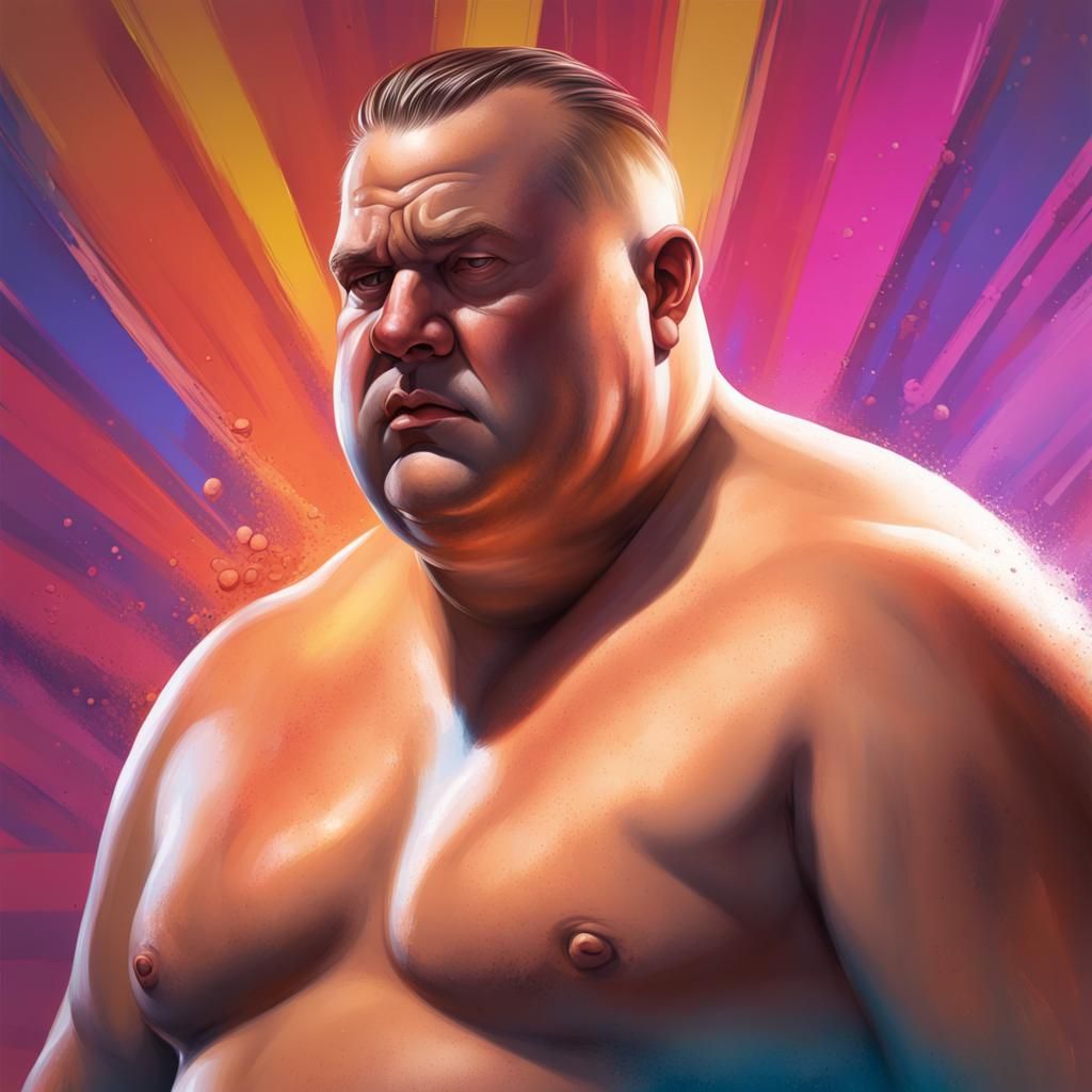 Hyperrealistic Portrait of Overweight Man in Speedo