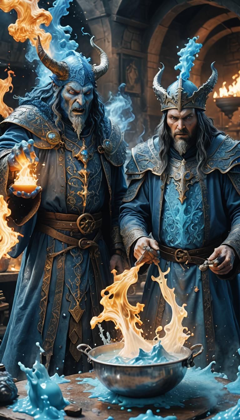 Psychedelic Alchemist Couple with Demonic Phoenix Portrait