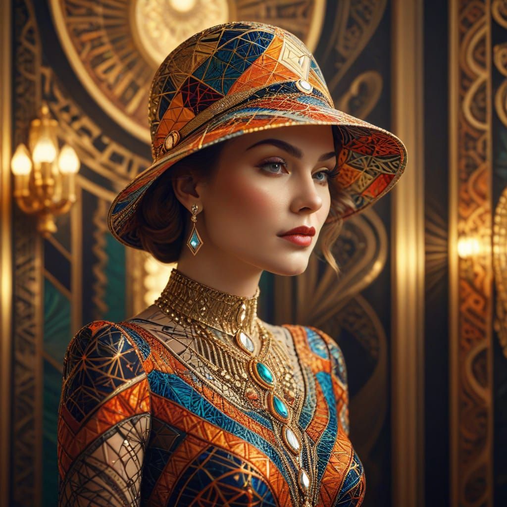 Art Deco Lady with Geometric Patterns