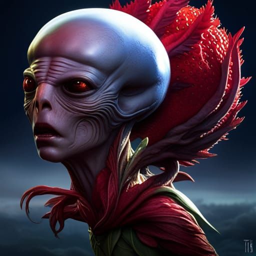 Alien with Strawberry Head in Strawberry River