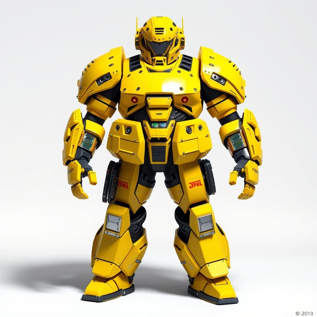 Retro Futuristic Power Armor in Yellow T Pose