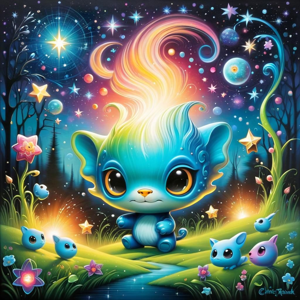 Starry Campfire Scene in Whimsical Style