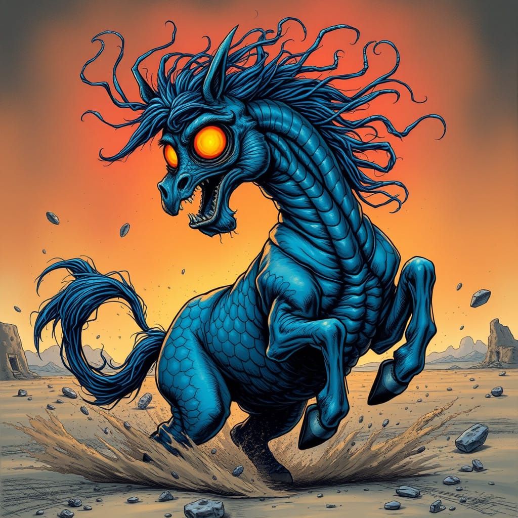 Twisted Alien Equine in Frenetic, Exaggerated Style