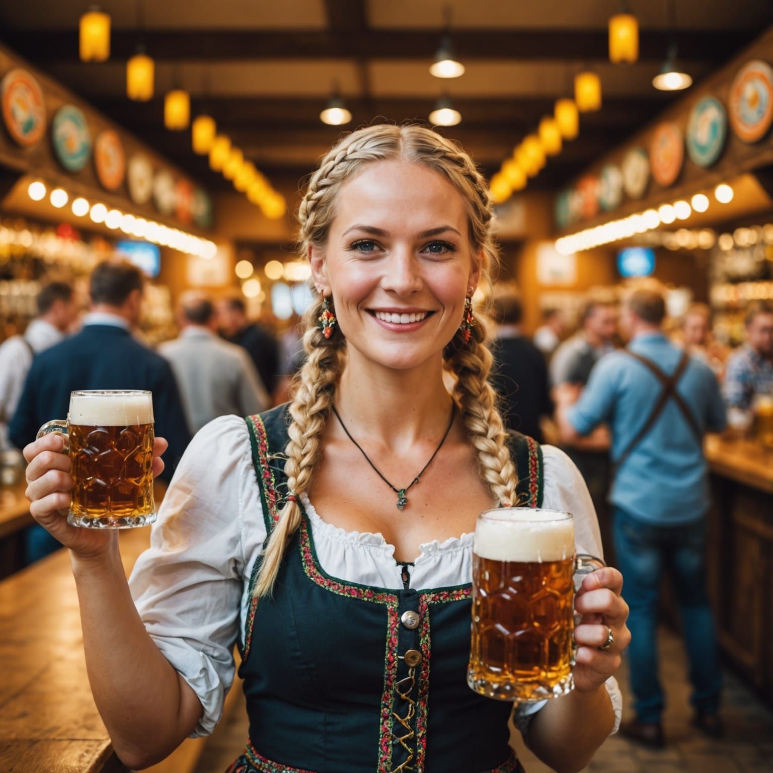 Oktoberfest Celebration: German Woman with Beer Mugs