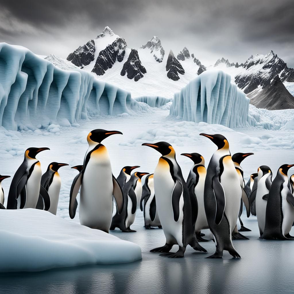 Penguin Colony on Glacier: Hyperrealistic Cinematic Display