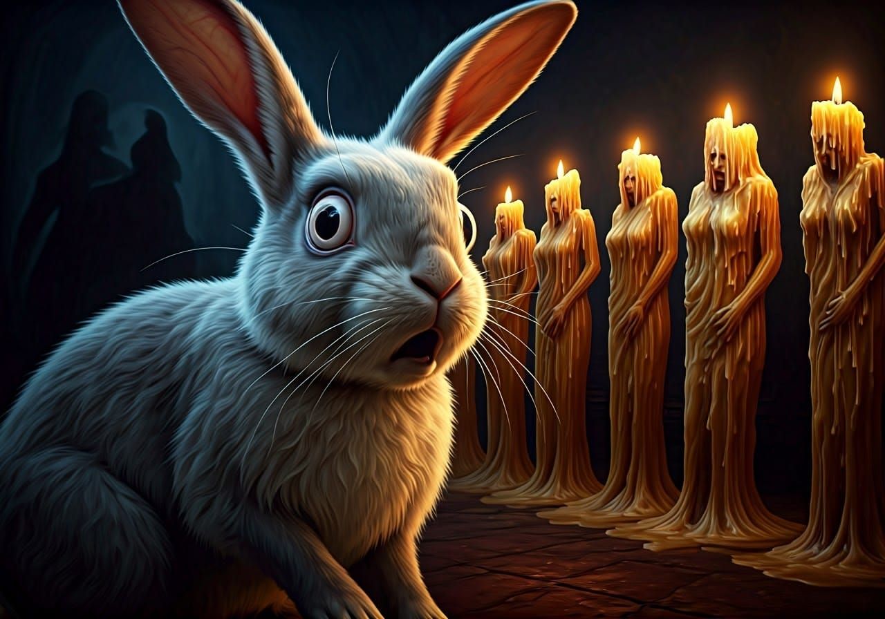 Realistic Rabbit Confronts Twisted Candles of Human Torment