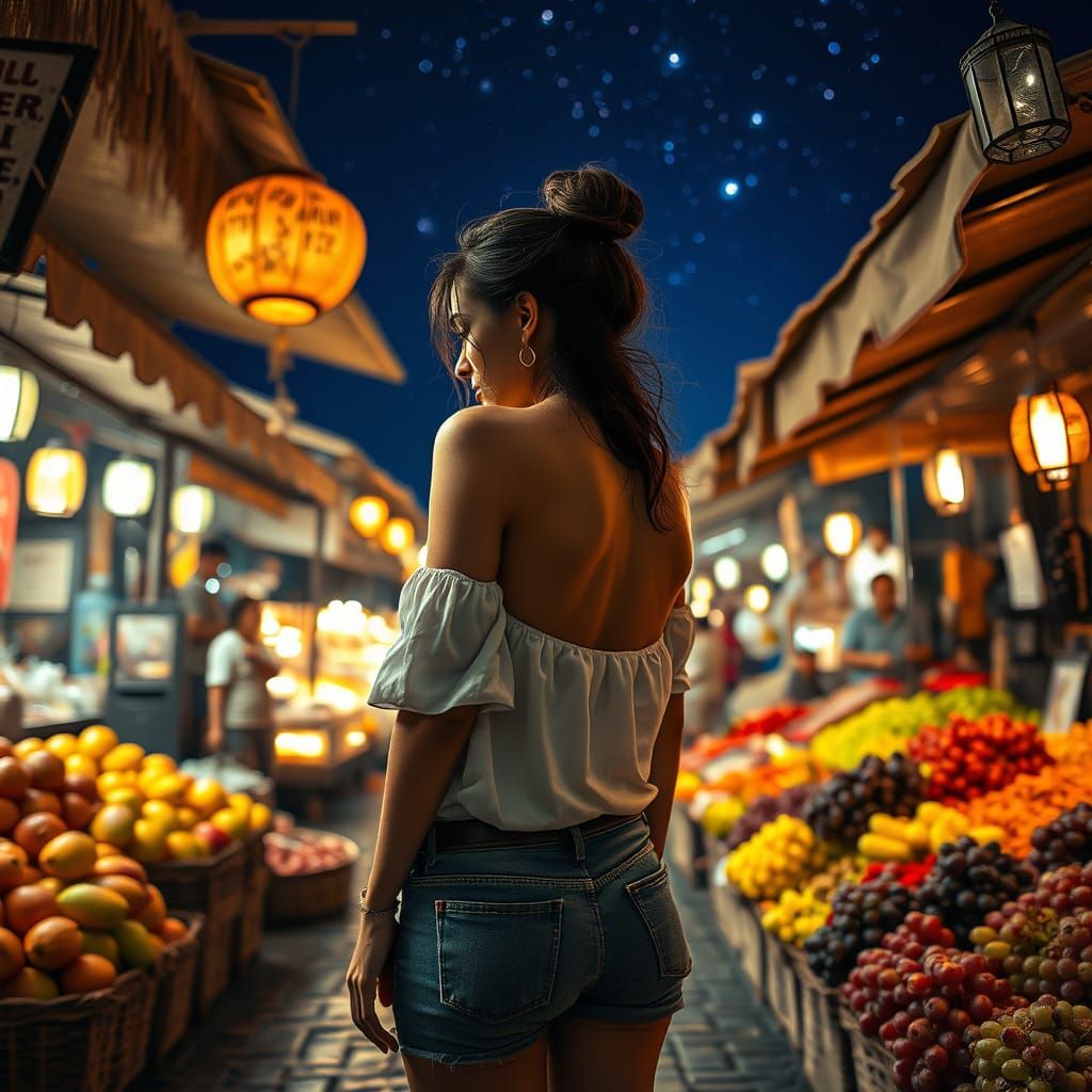Sensual Night Market Scene in Vibrant Colors
