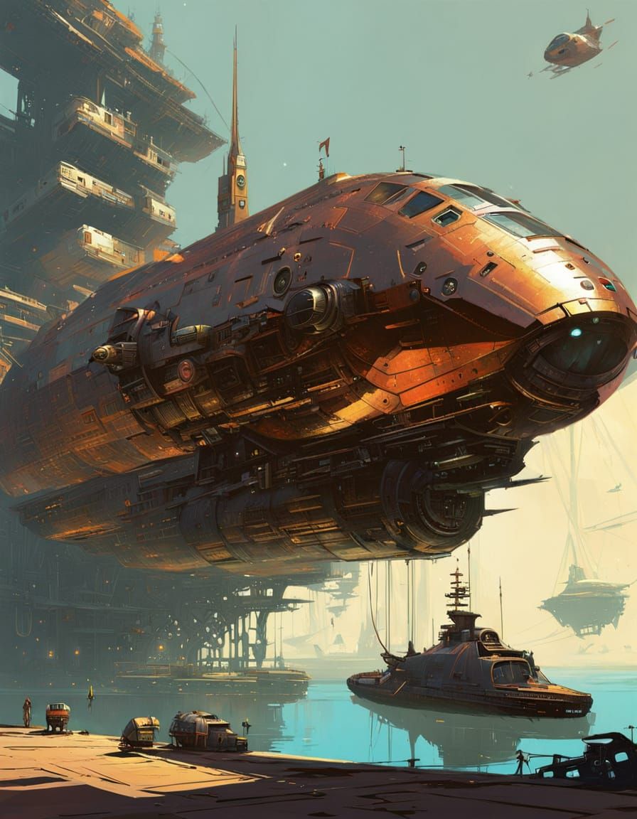 Gleaming Retrofuturistic Spaceship in Dock
