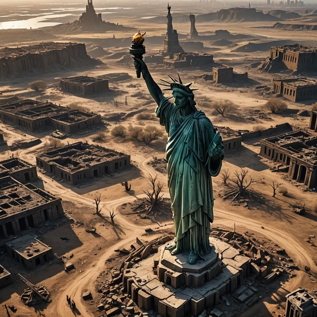 Post-Apocalyptic Sunrise over Ruined Wasteland