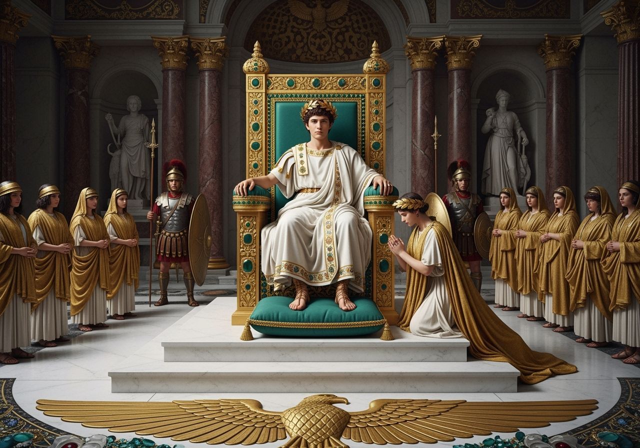 Emperor Nero on a Golden Throne, Photorealistic Image