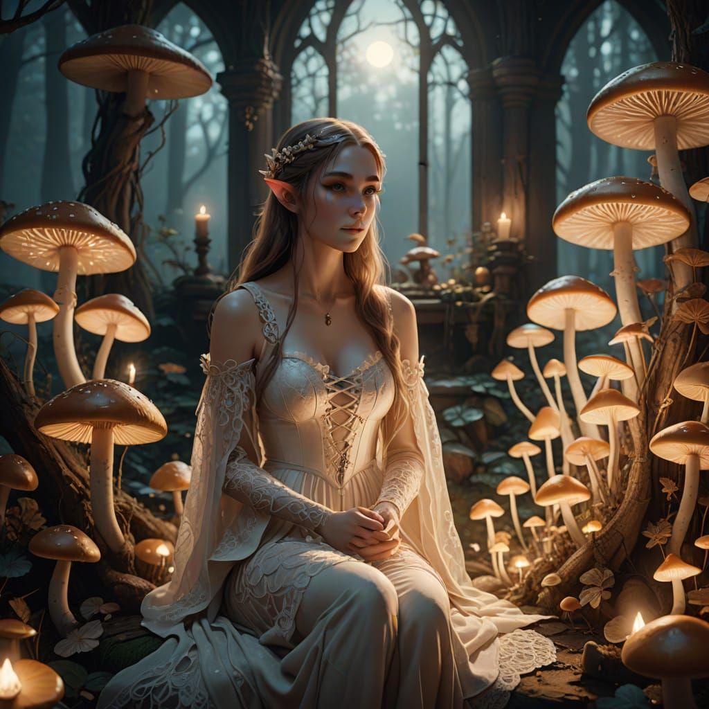 Ethereal Elf Maiden in Candlelit Sanctuary