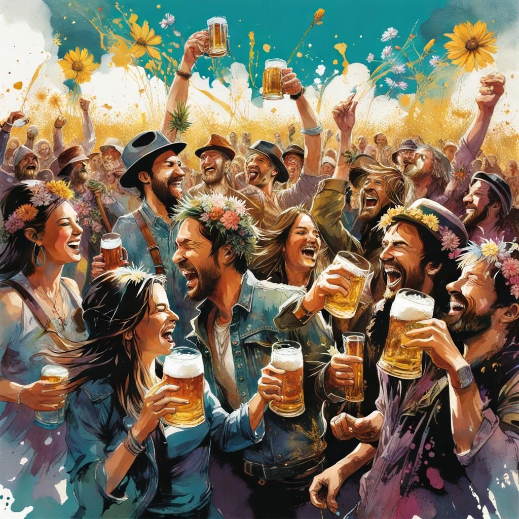 Joyful Festival: Double Exposure Gouache Illustration