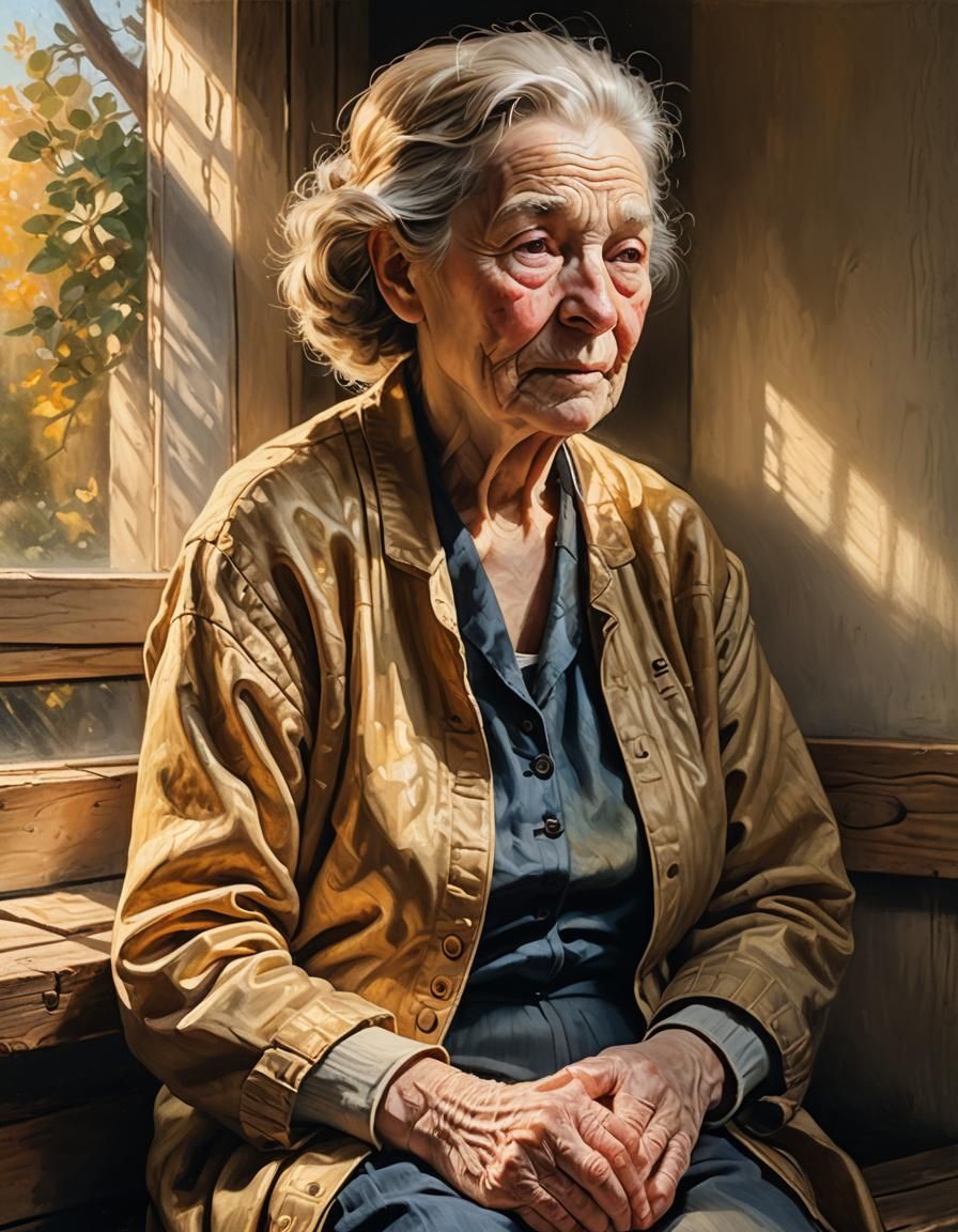 Golden Portrait of an Old Lady in Oil