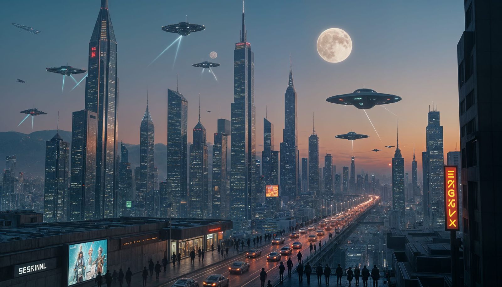 Futuristic Technocratic City at Night: Cinematic Film Still