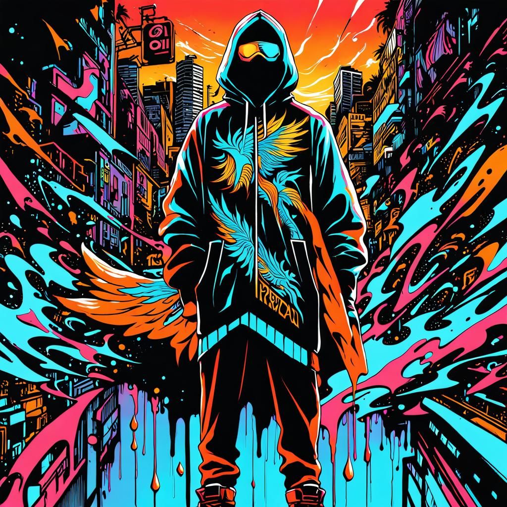 Aarakocra Soaring Towards Sunset Graffiti Art