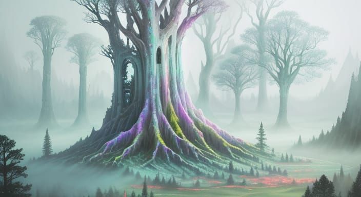 Whimsical Watercolor Kingdom of Owls in Fantasy Landscape