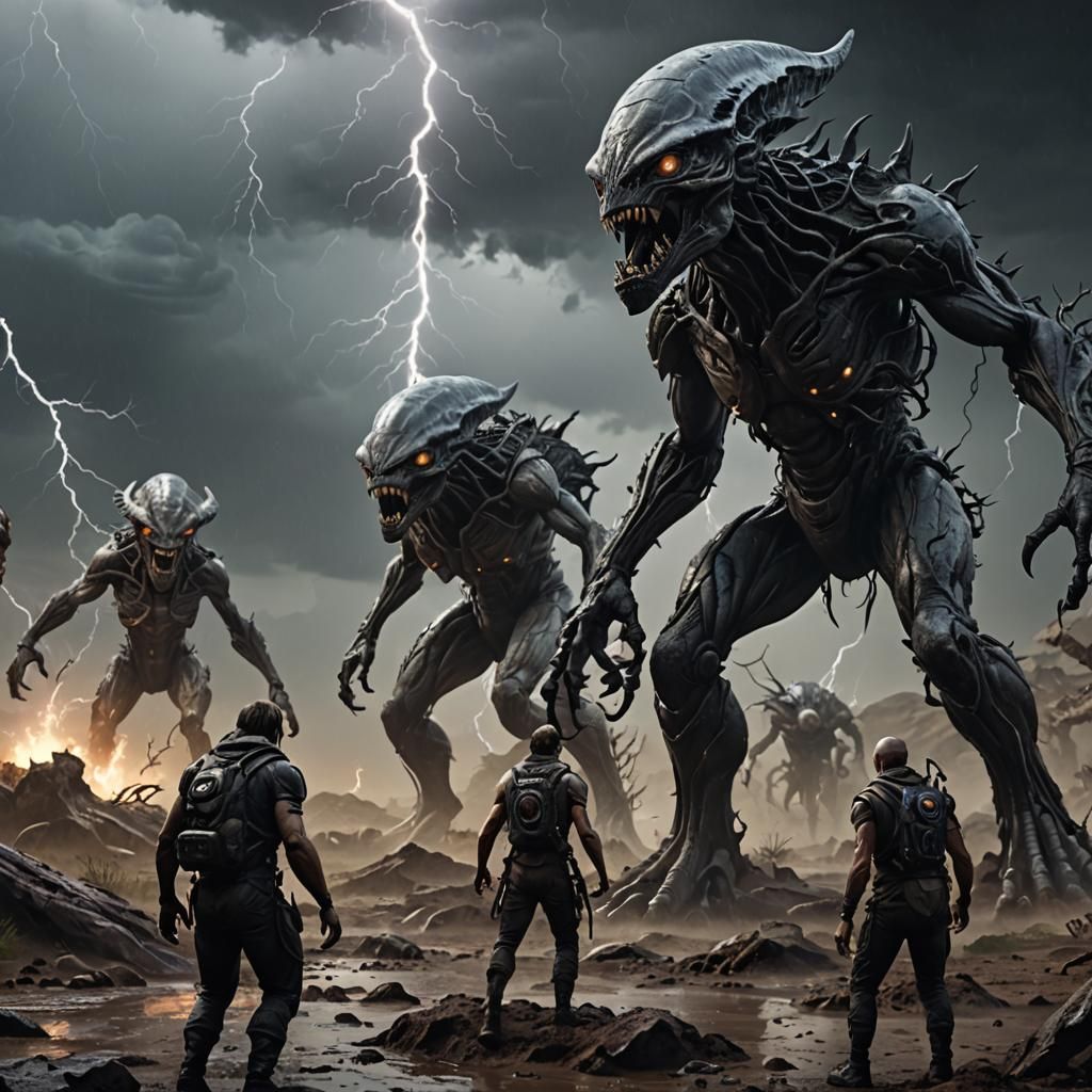 Thunderstorm/prehistoricore;
tribe of Aliens hunting.