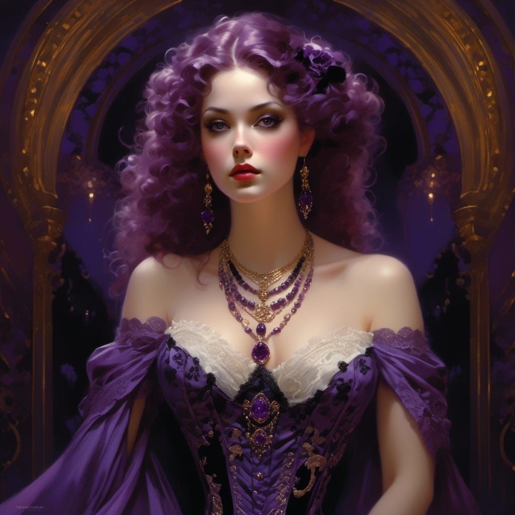 Rococo Lady in Velvet and Lace Portrait