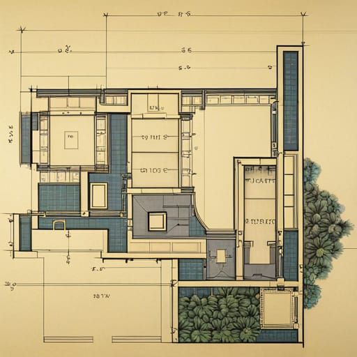 Architectural Blueprint in Style of Frank Lloyd Wright