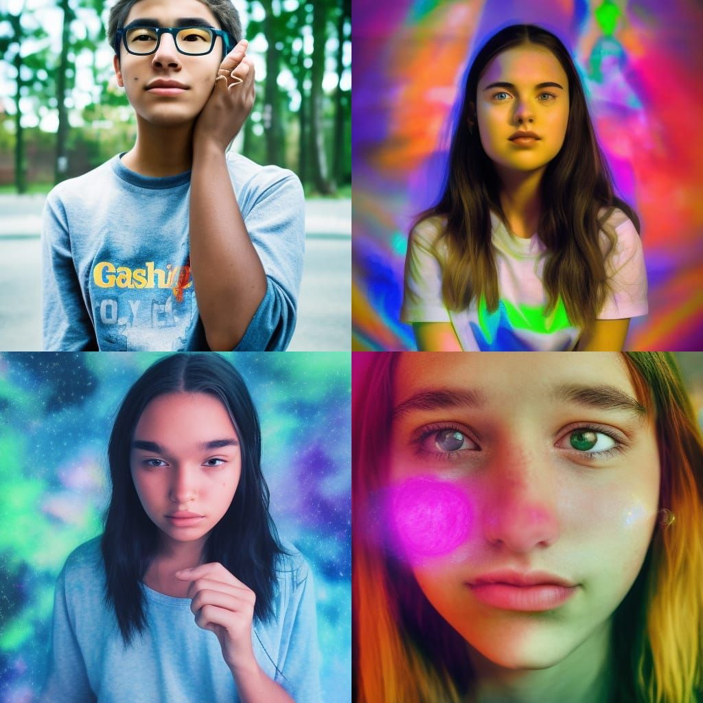 Teenage Portrait in Holographic Steampunk Style