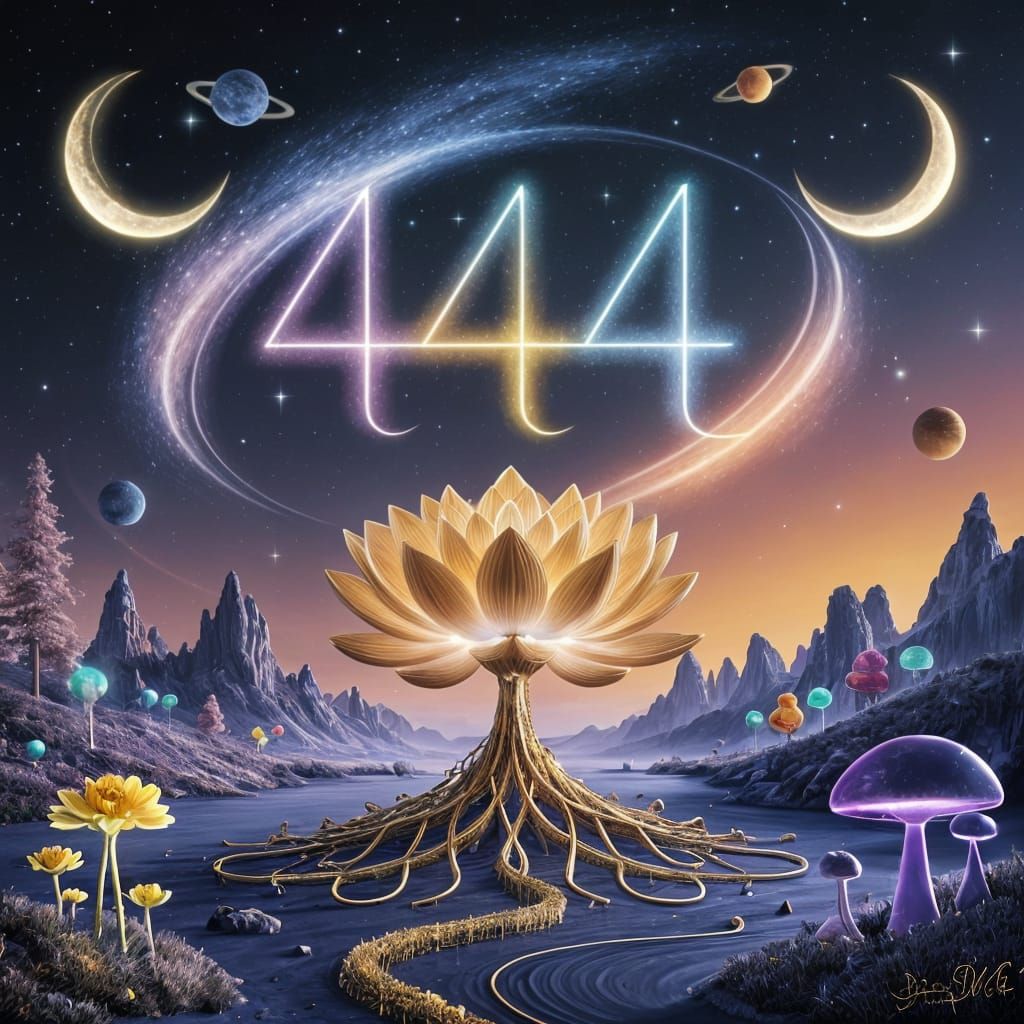 Golden Lotus Blooms in Cosmic Dance of 444