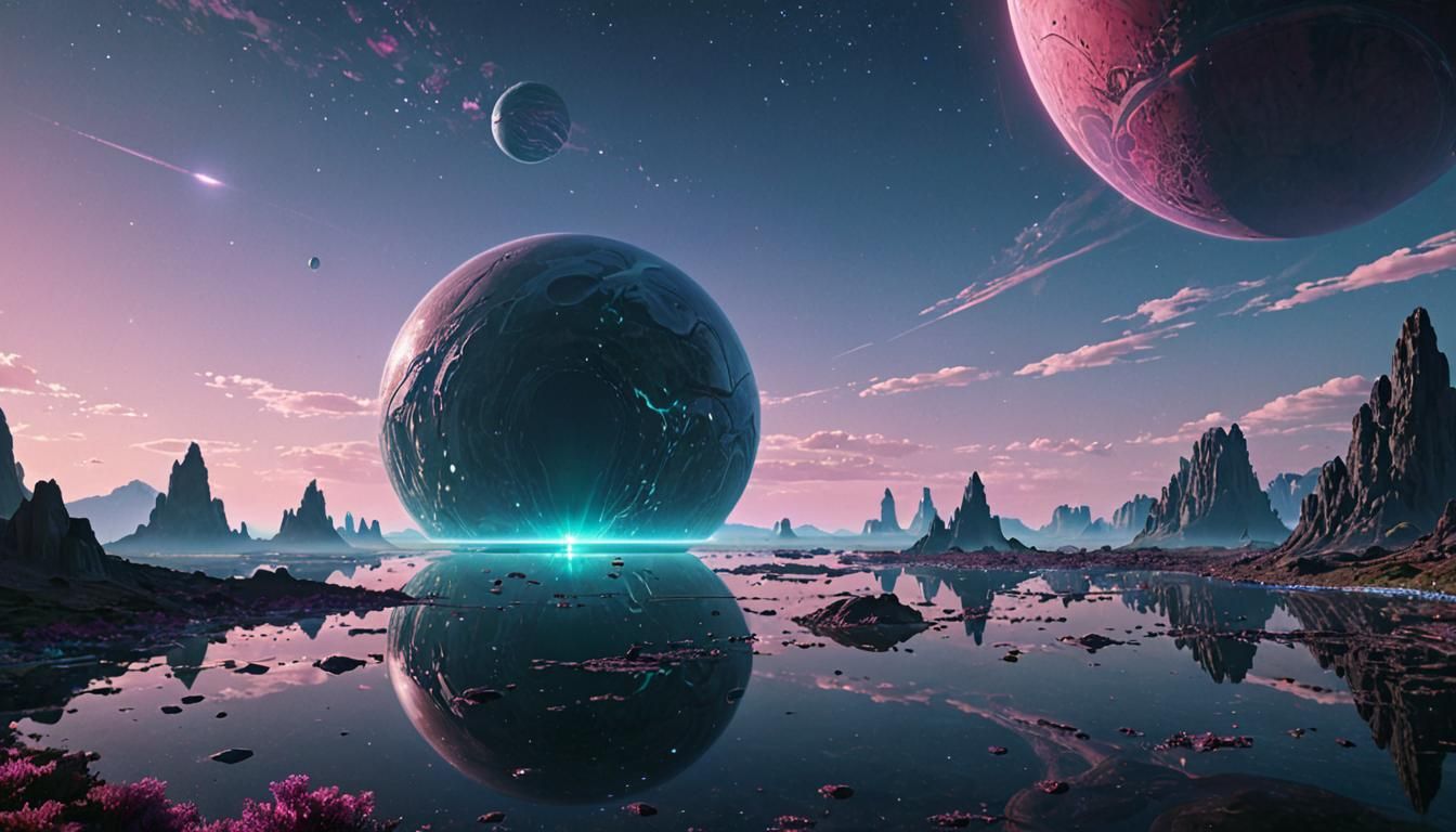 Surreal Alien Landscape with Floating Crystal Islands