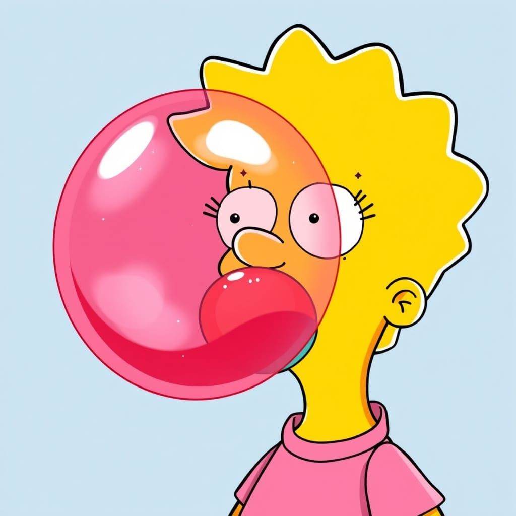 Maggie Simpson blowing huge red bubblegum bubble
