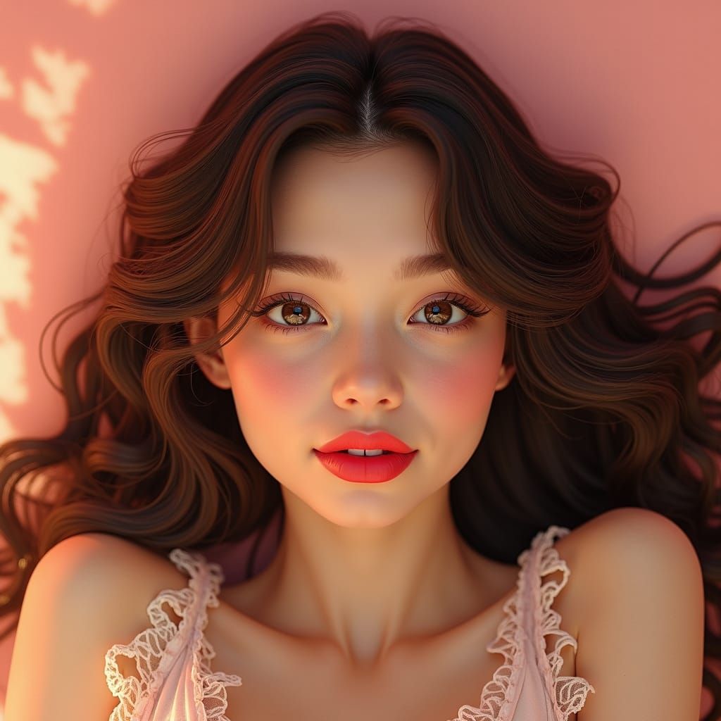 Woman with Red Lips in Art Nouveau Style