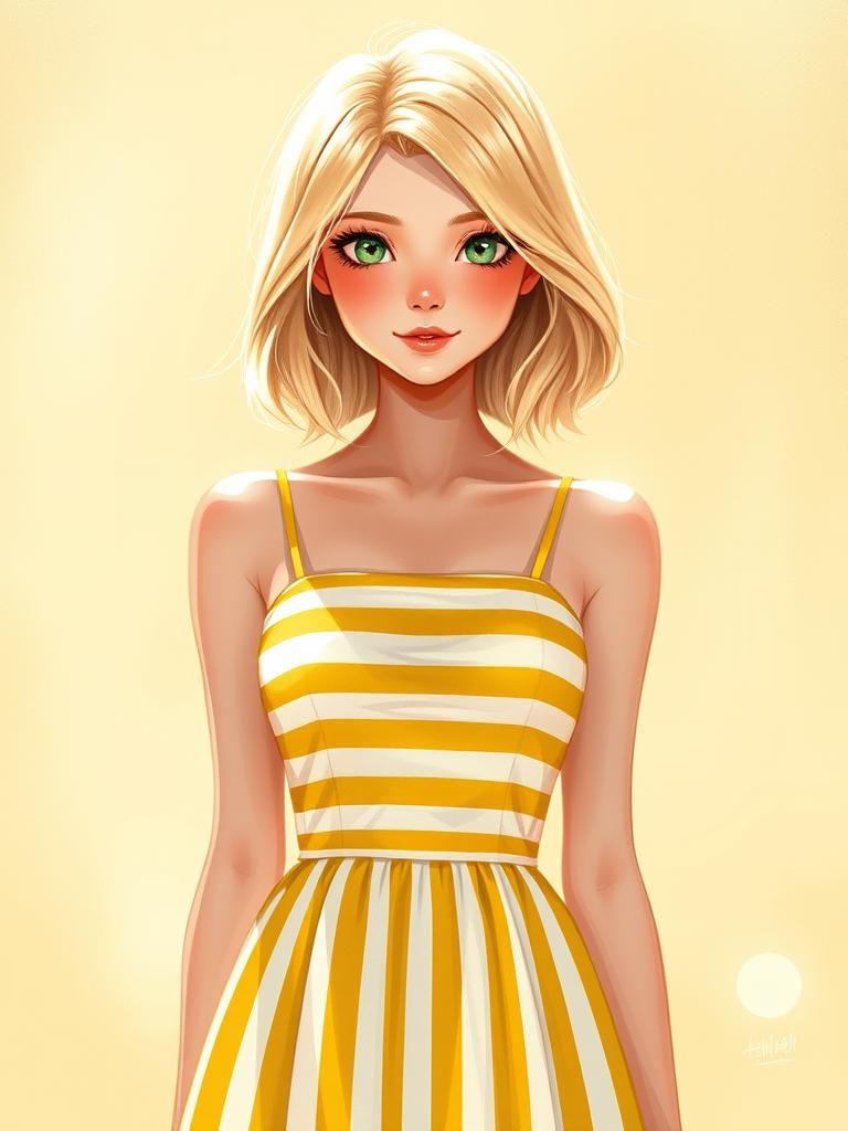 Blonde Woman in Sundress: Dreamy Digital Art Portrait