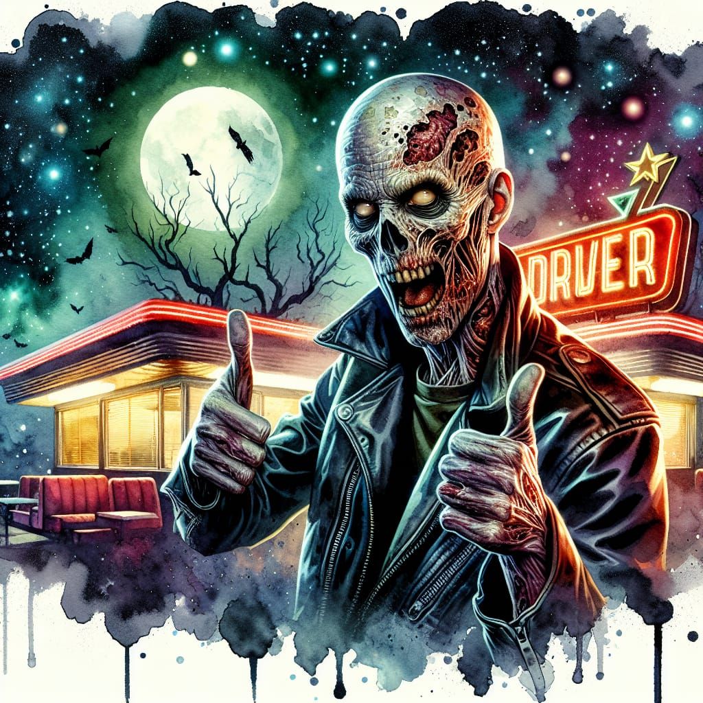 Cool Zombie Thumbs Up at Apocalyptic Diner