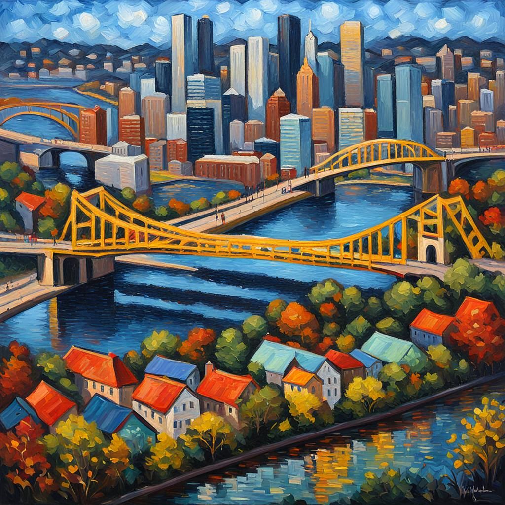 Pittsburgh Oil Painting in Expressionist Style