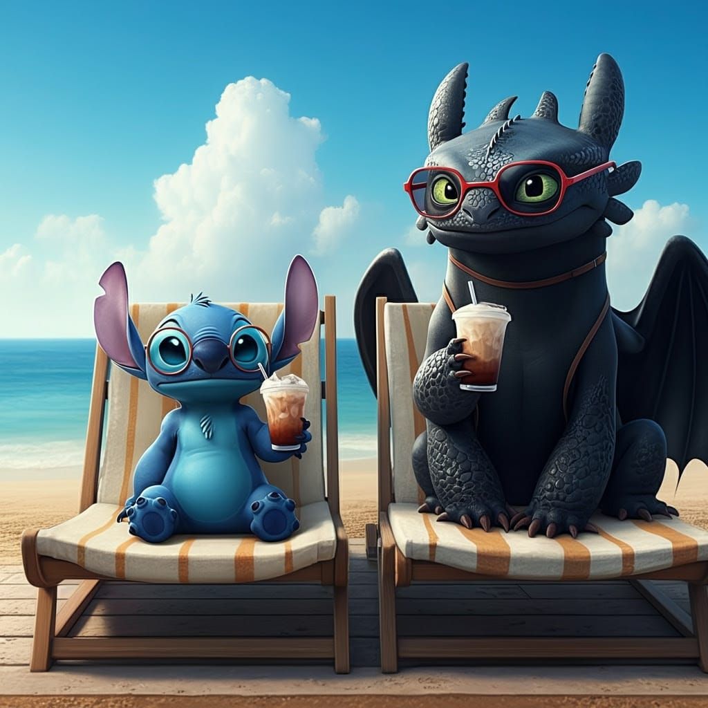 Stitch and Toothless Enjoy Sunset in Hyperrealistic Digital ...