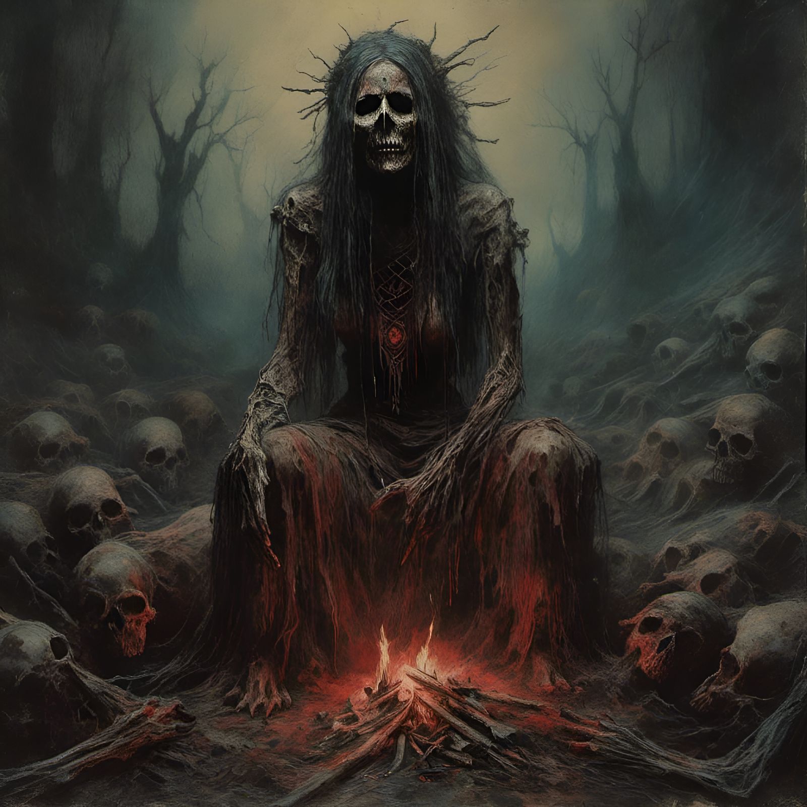 Native American Spirit Witch Rises, Creepy Art