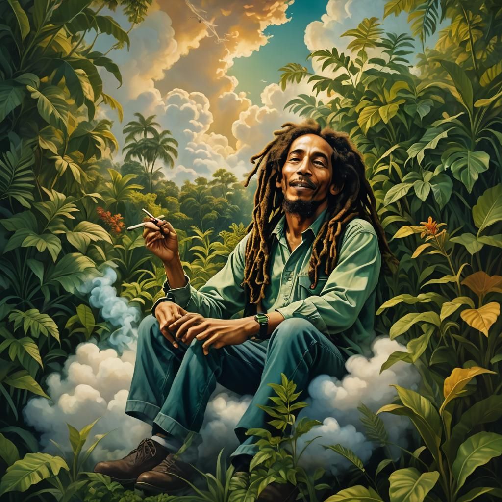 Bob Marley in Dreamy Surrealist Cloudscape