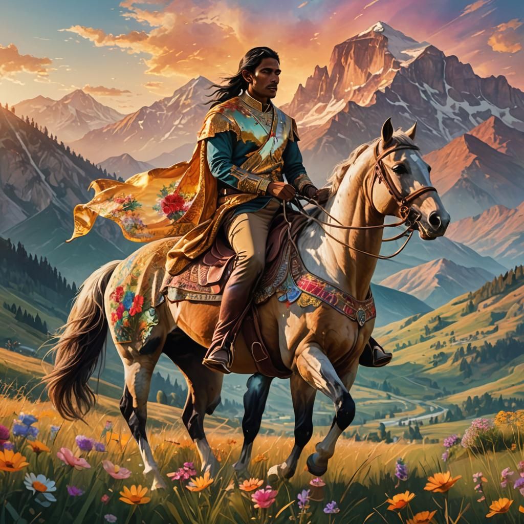 Indian Horse Rider Double Exposure Concept Art