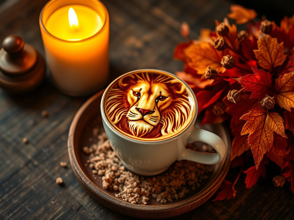 Latte Art Lion in Golden Light