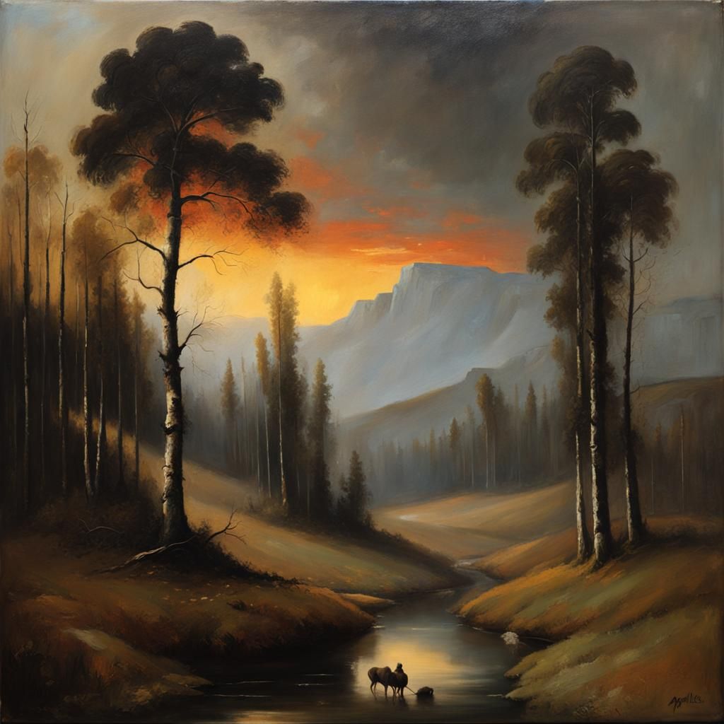 Winter Birch Forest Landscape in Baroque Style